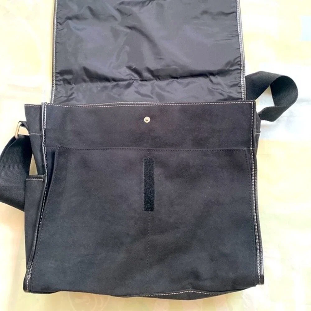 Kenneth Cole New York Messenger Shoulder Bag Black Faux Suede Adjustable…